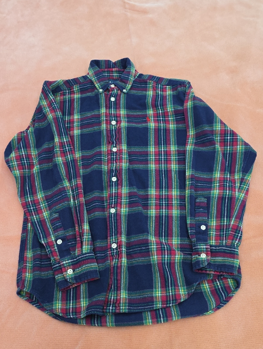 Ralph Lauren Boy's Classic Flannel Navy Plaid Button-Down Shirt